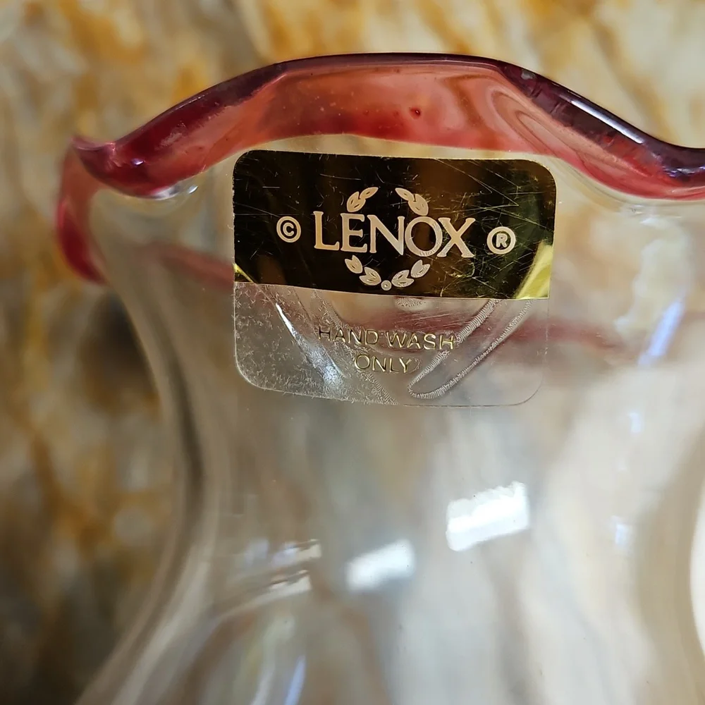 LENOX Elegant Glass Vase with Red Floral Design